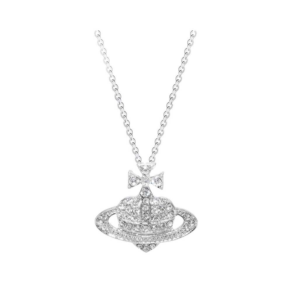Y2K Saturn Planet Rhinestone Necklace